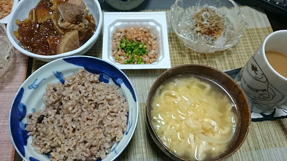 納豆＆しらすおろし＆キャベツの味噌汁|まぐろさん