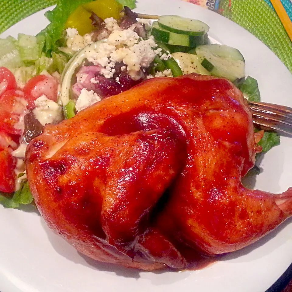 Bar-b-Que half of chicken and Greek salad|Byron Thomasさん