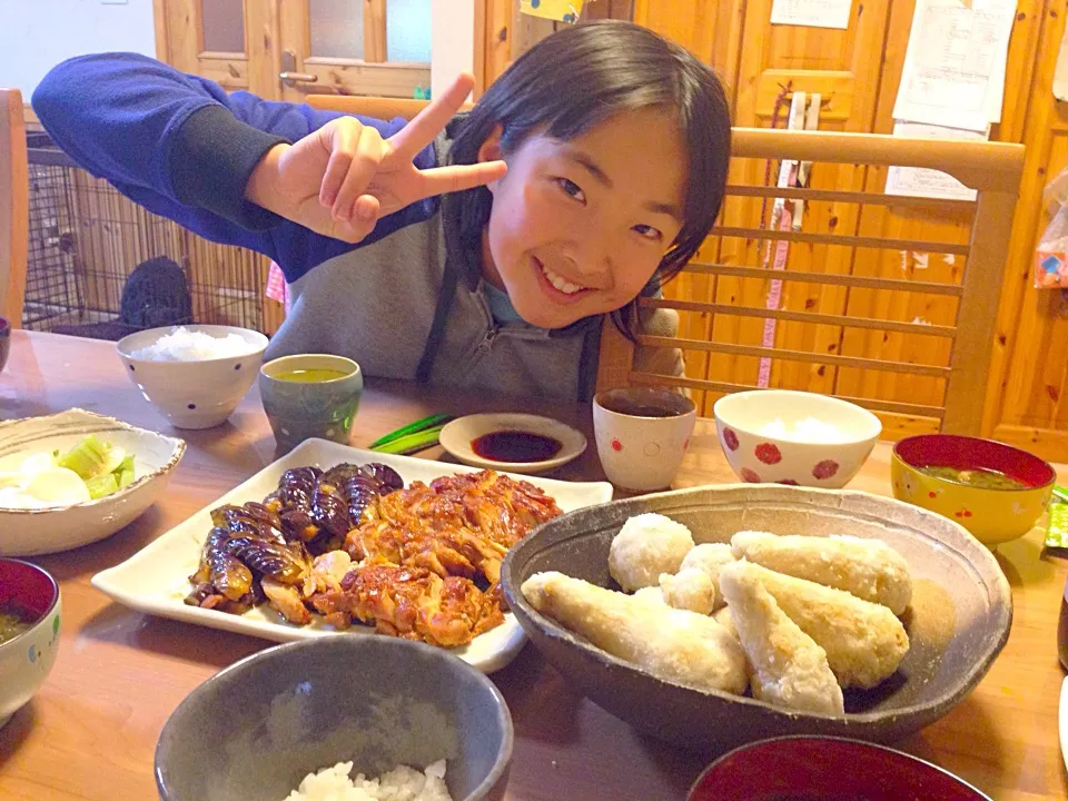 鶏のべっこう煮、里芋素揚げ、かぶの浅漬け、大根葉のお味噌汁|Fumieさん