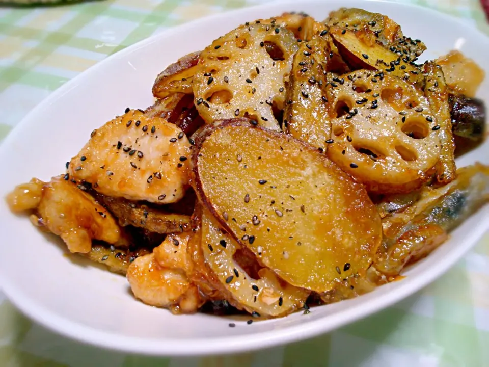 鶏肉と根菜たっぷりの甘酢揚げ|きくさん