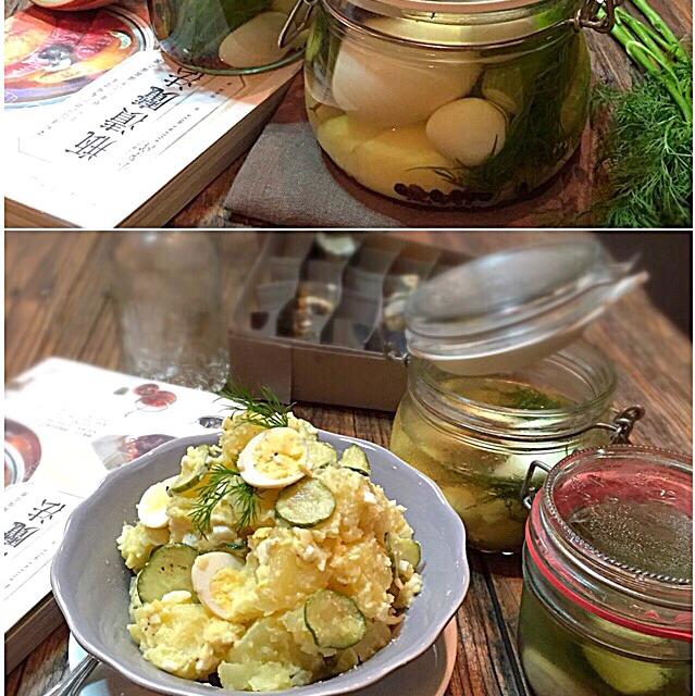Potato salad with pickled egg cucumber and onion/rick chan SnapDish