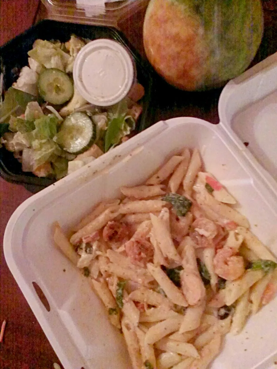 #Takeout Seafood Penne Pasta with a Side Garlic Salad from Lagniappe Steak &  Seafood in Baker Louisiana 😀 💕|Alisha GodsglamGirl Matthewsさん