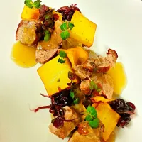 Pork with potato fondant, sauerkraut and honey-cider sauce|Matti Hårdさん