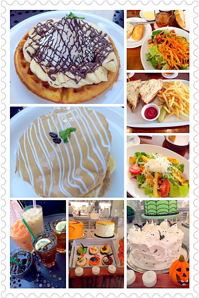 Snapdishの料理写真:青山beaconサラダランチからのearthcafeパンケーキ＆ワッフルお土産はマグノリアカップケーキ|yuyusuzuさん