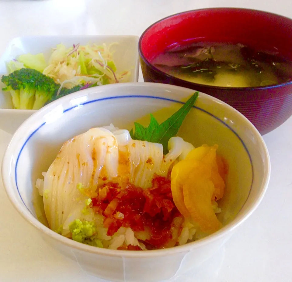 朝ごはん ミニイカ刺し丼|ぽんたさん