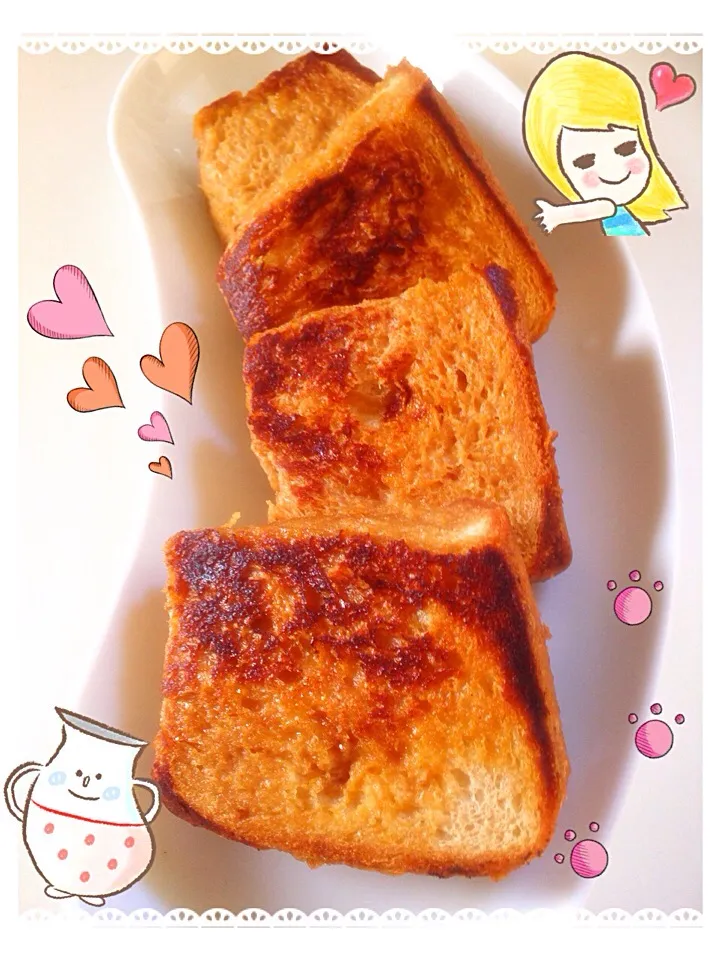 Snapdishの料理写真:全粒粉パンのシナモンフレンチトースト💕今日のランチ|Makinsさん