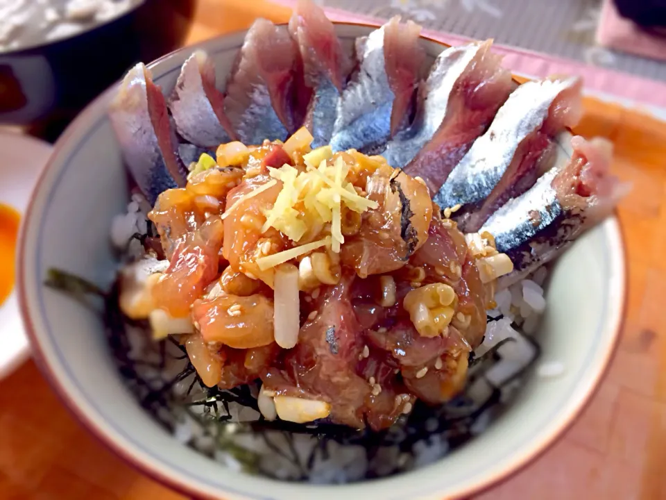 鯵と秋刀魚の海鮮丼|こじさん