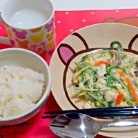 Snapdishの料理写真:水菜と豆腐の餡掛け|あや子さん