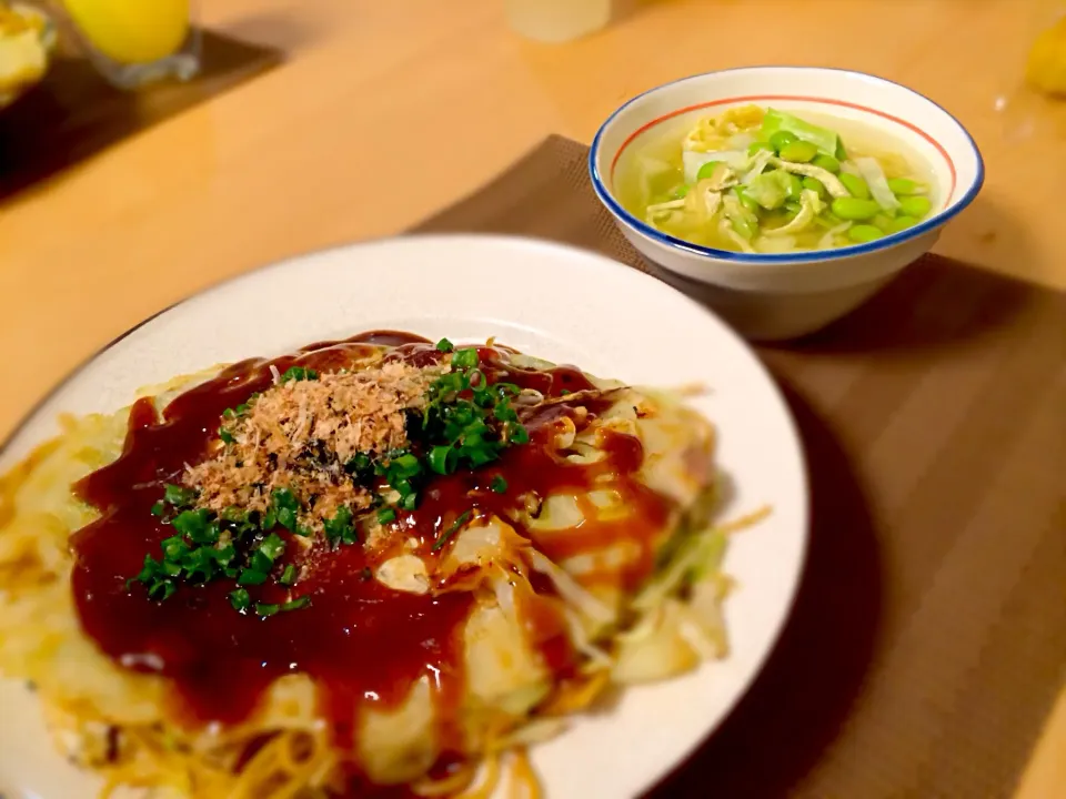 広島焼きと枝豆スープ|ひろみさん