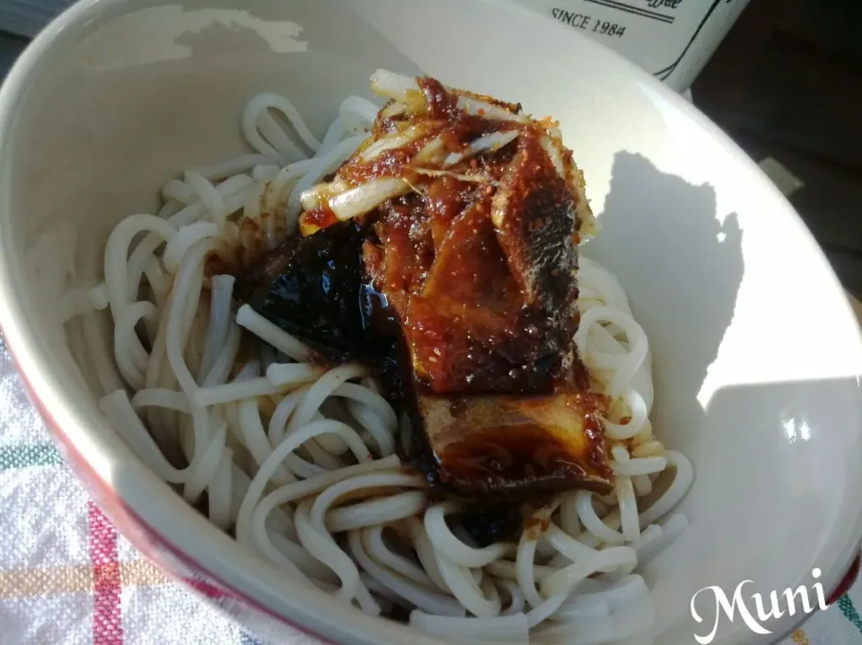 Snapdishの料理写真:あったか鯖素麺♪|key♪さん