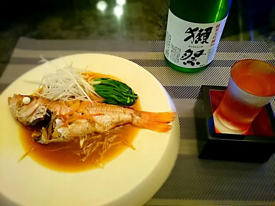 美味しい獺祭には、美味しいお魚でしょ～って事で のどぐろの煮付けで(=ﾟωﾟ)ﾉC□☆□Dヽ(ﾟωﾟ=)カンパーイ!|yokoさん