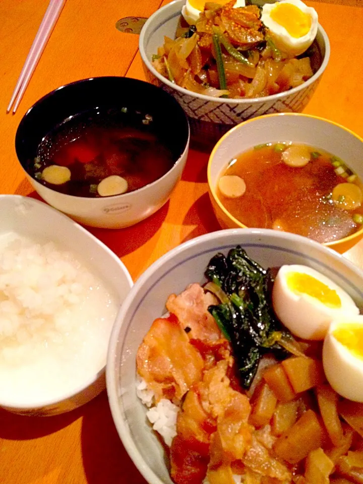 すき焼き風丼、若芽とお麩のお味噌汁、大根おろし、半熟卵|ch＊K*∀o(^^*)♪さん