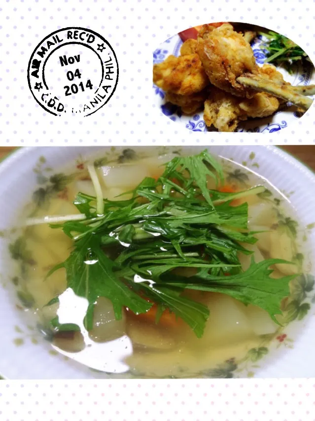 Snapdishの料理写真:野菜オンリー🍲大根スープとチューリップチキン|cocoaさん