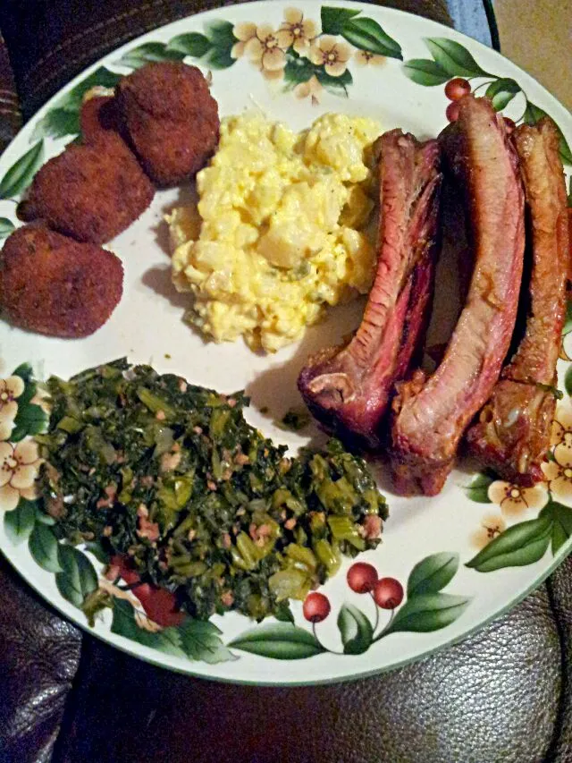 💻👀📷Unposted Images📷👀💻
 #BBQ Ribs ♨ Collard Greens With Okra💯 My Mama's Potato Salad💯 Seafood Balls💯 I am © GumboOfSoul 🅰 💟 Ⓜ
 #Vegetable #Seafood #Pork #Foodie |Alisha GodsglamGirl Matthewsさん