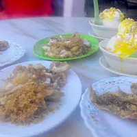 Celop tepung (deep fried squid, fish) + jagung parut (ice cream with sweetcorn) from Terengganu, Malaysia|ecahさん