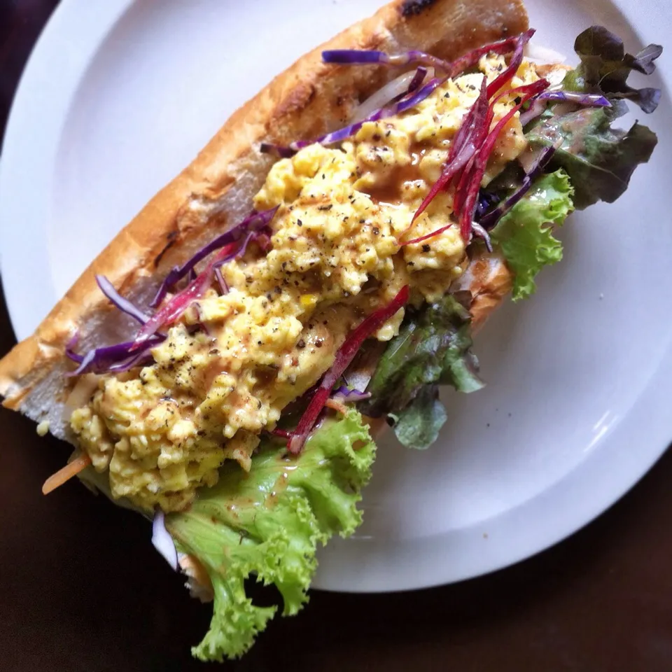 Omelet & Cheese sub w sesame dressing #homecooking|Eat in Thaiさん