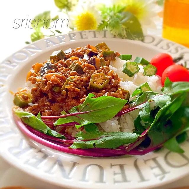 Snapdishの料理写真:茄子とオクラのキーマカレー|なおさん