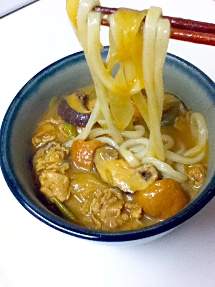 今夜は那須で仕入れた長ネギと仙台麩を使ってカレーうどん。仕上げは広島の牡蠣醤油で。いただきます！|Yasuharuさん