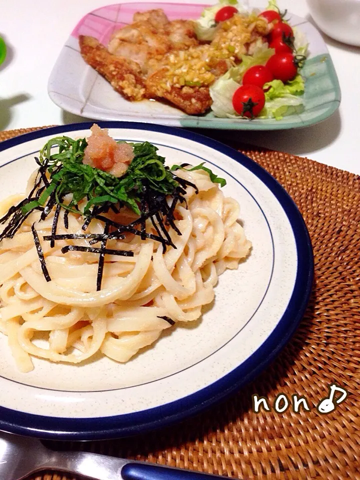 Snapdishの料理写真:昨晩の晩御飯。辛子明太子パスタ…にしたかったのに😓うどんで。|nonさん