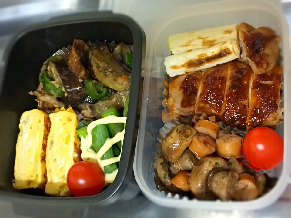 明日の旦那弁当。徹夜のため、二食分。|みきさん