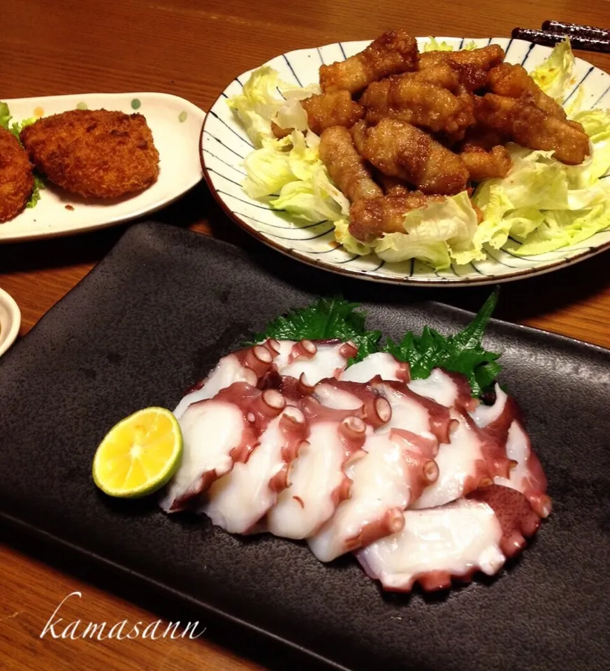 タコ刺し🐙 肉巻き蓮根の甘酢漬け|かまさん