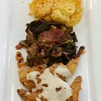 deep fried quail mac n cheese and greens|sheree smithさん