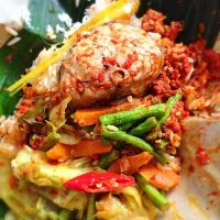 Nasi Padang - Rice with spicy fish and curry vegetables