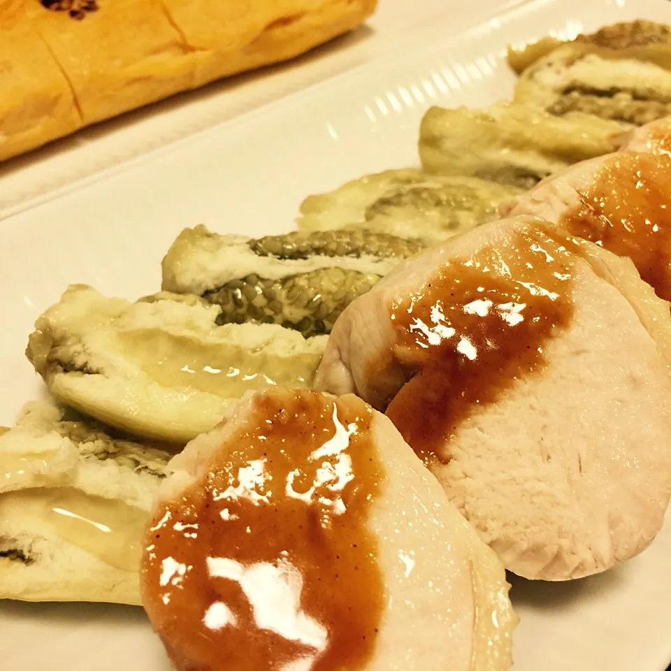 蒸し鶏と蒸し茄子の胡麻ダレ|長谷川裕子さん