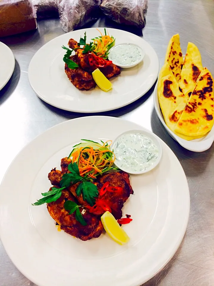 Tandoori chicken served with cucumber & carrot salad, raita and garlic naan|Tameeni Juggernauth Seboruthさん