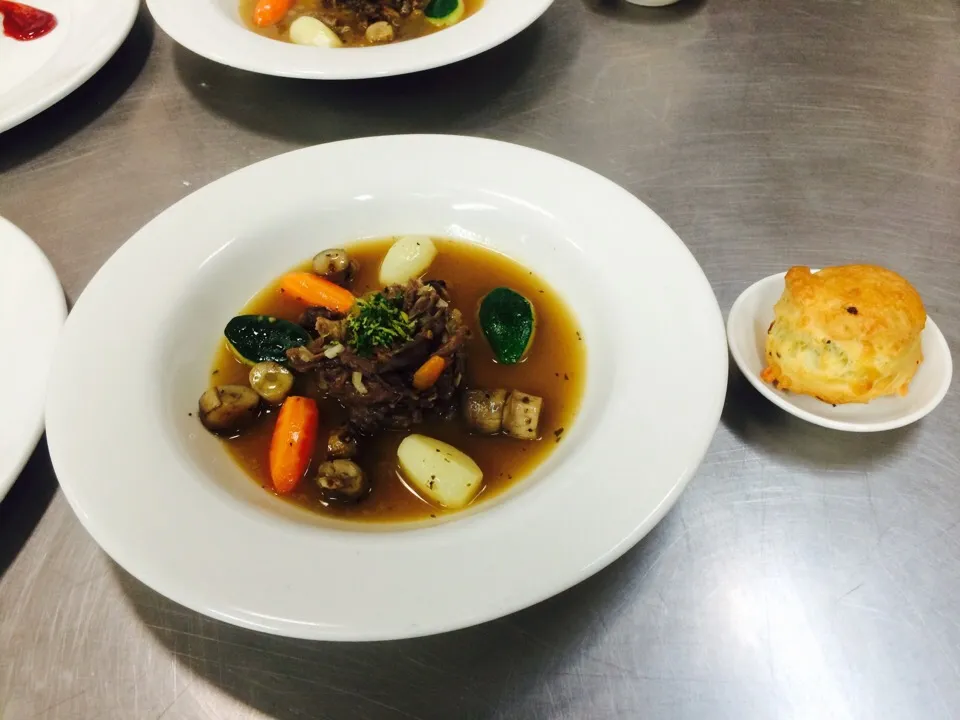 Kangaroo tail soupe with sauted vegetable and mushroom|Tameeni Juggernauth Seboruthさん