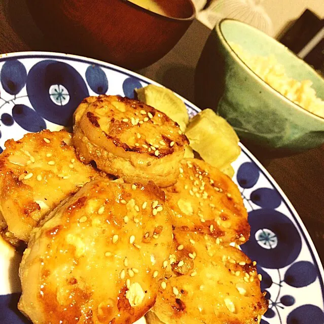 レンコンと鶏肉の挟み焼き〜甘辛だれ〜|ちぃさん