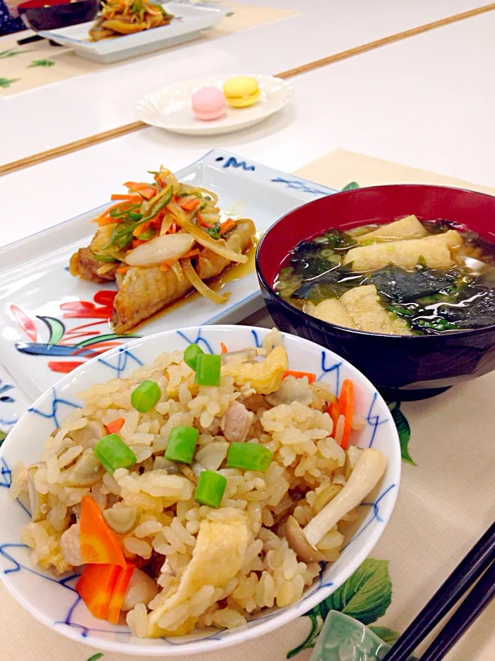 鶏肉の炊込みご飯とアジの南蛮漬け|なおさん