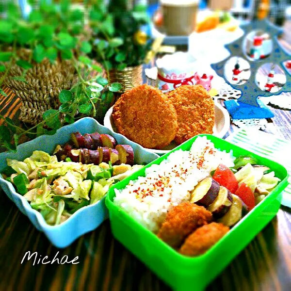 お弁当&お昼ごはん
＊コロッケ
＊野菜と鶏の柚子胡椒炒め
＊薩摩芋の甘煮|michaeさん