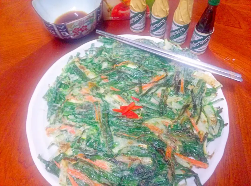 호박부추전♥pumpkin-Leek pancake with Underberg(German herbal digestive)|littleH♥さん