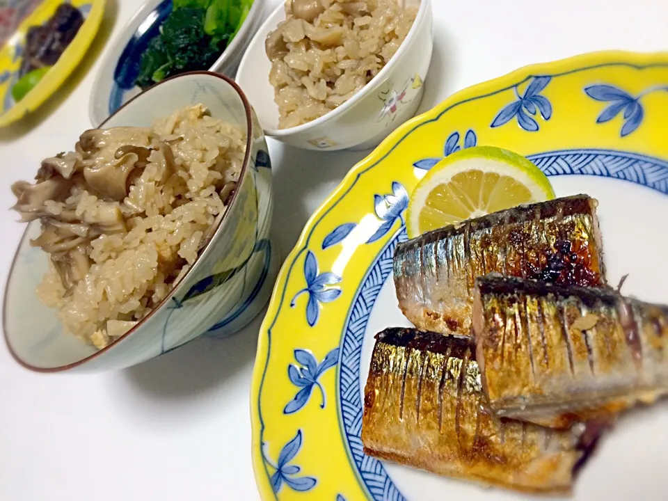 秋刀魚の塩かぼす焼き、舞茸ご飯|しーさん