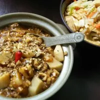 まちまちこさんの麻婆豆腐を里芋で！肉なしきのこ4種餡かけ♪
油揚げ・厚揚げと白菜のたくさん食べれるバージョン♪