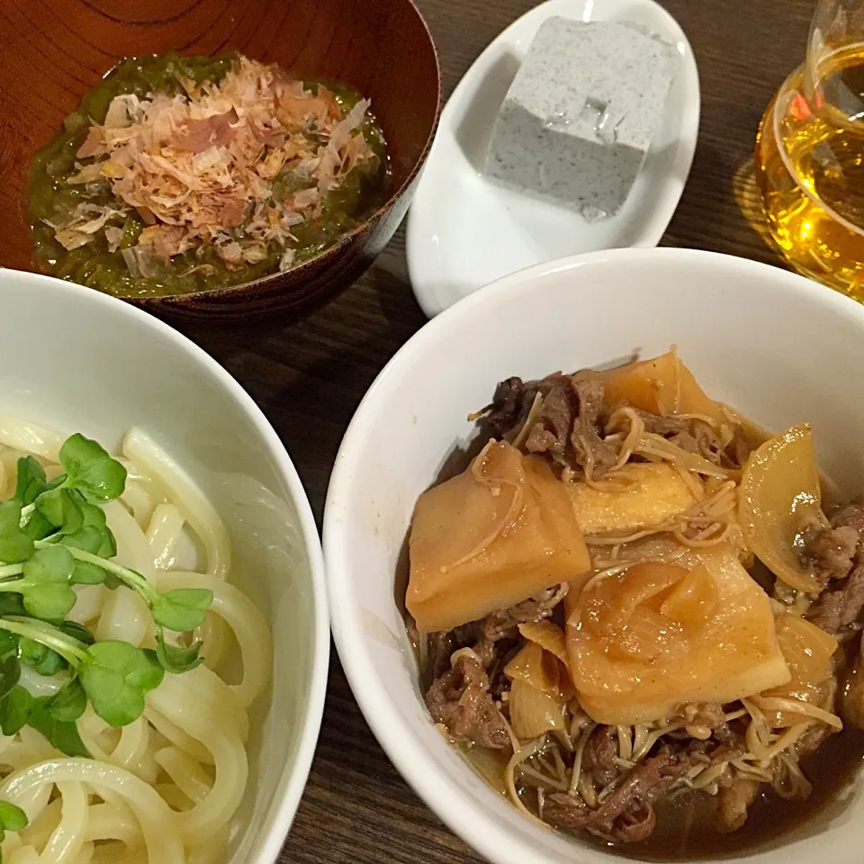 Snapdishの料理写真:肉豆腐とめかぶうどん|えさん