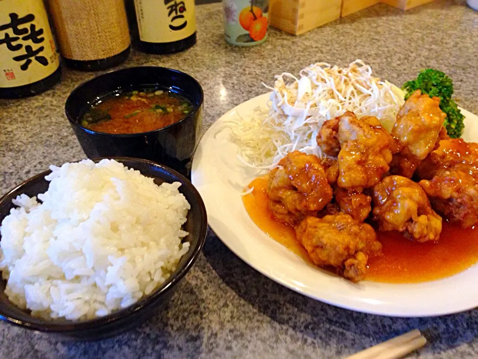 Snapdishの料理写真:鳥の唐揚げ甘酢餡かけ|古山さん