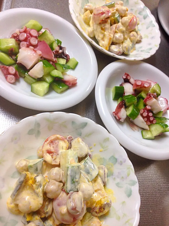 今日の副菜〜カボチャとひよこ豆のサラダ※ タコとキュウリの和え物|Hiroko Suzukiさん