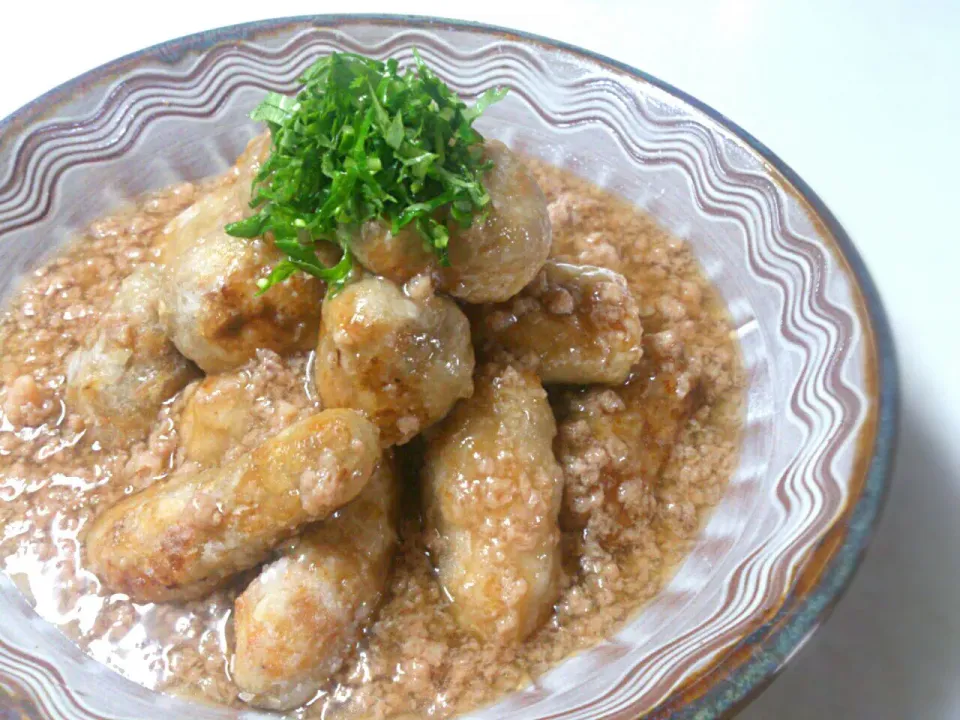 揚げ海老芋(京野菜)の鶏そぼろあんかけ～(*´∇｀*)|sakurakoさん