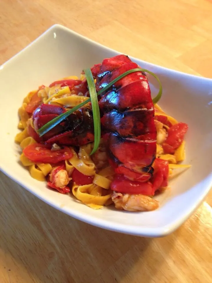 Grilled lobster, with saffron infused pasta|Larry Yondaさん