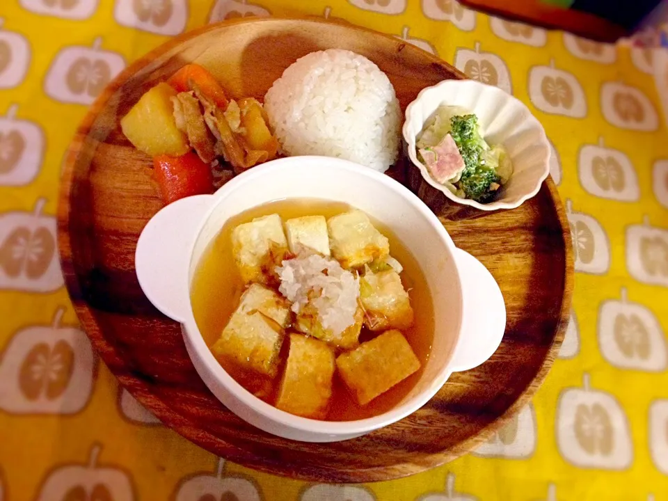 息子夕食 揚げ出し豆腐、肉じゃが|eriさん