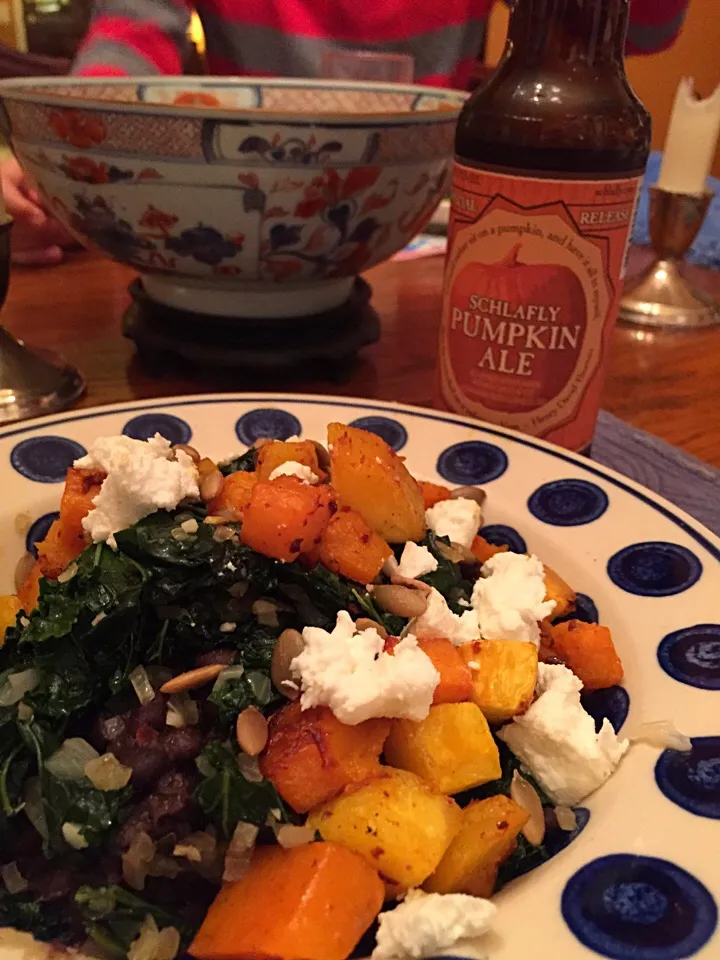 Roasted pumpkin and squash withe spicy kale, beans, rice|Matthew Cashenさん