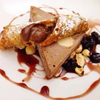 Chocolate semifreddo, sour cherries and hazelnut canolli|Karen Yongさん