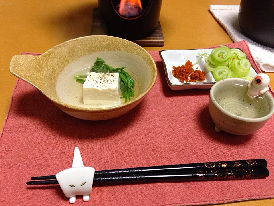 水菜たっぷり湯豆腐!、 塩、胡椒バージョン!  (^-^)|Kei Satoさん