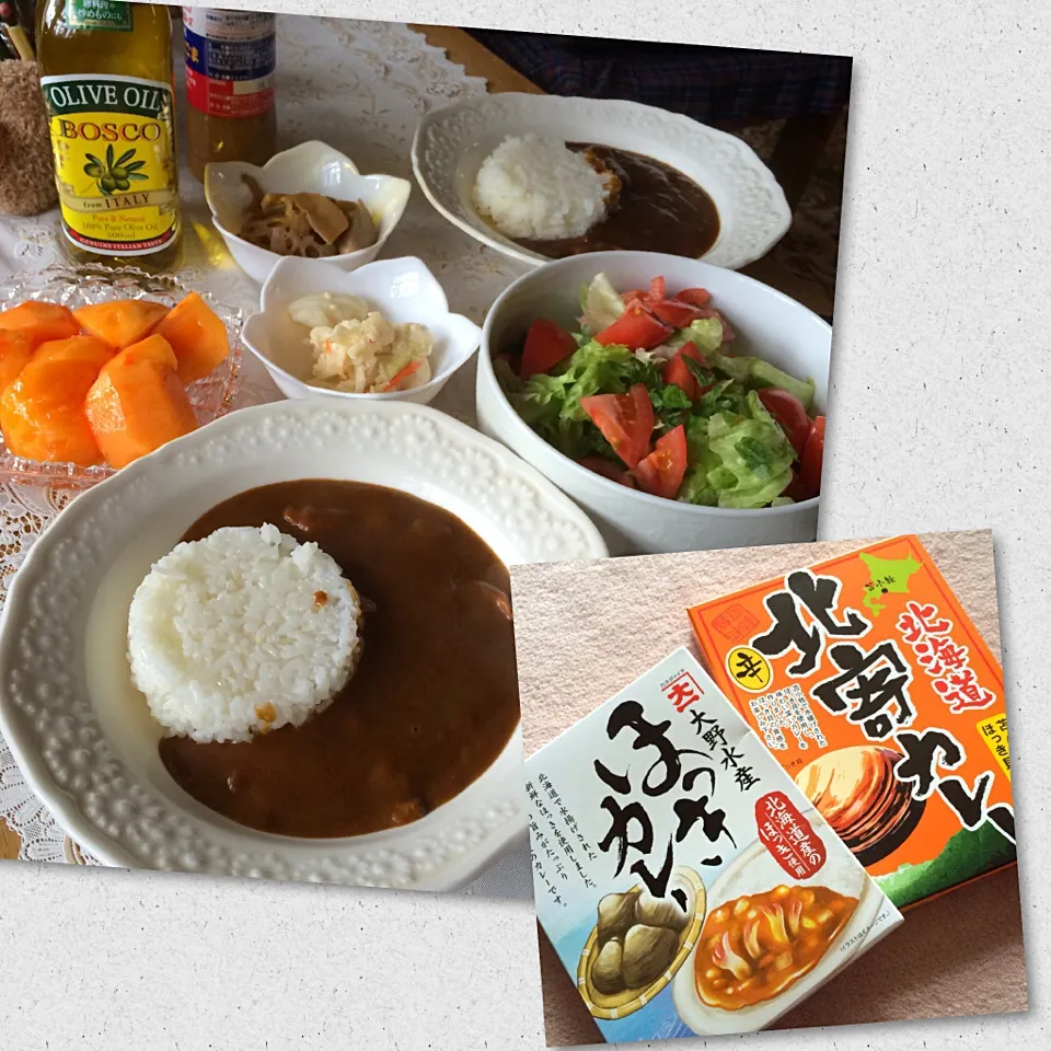 朝昼ご飯はホッキカレー。 ご飯はおしゃれじゃなくて、冷凍ご飯をひっくり返し返しただけー|しーさん