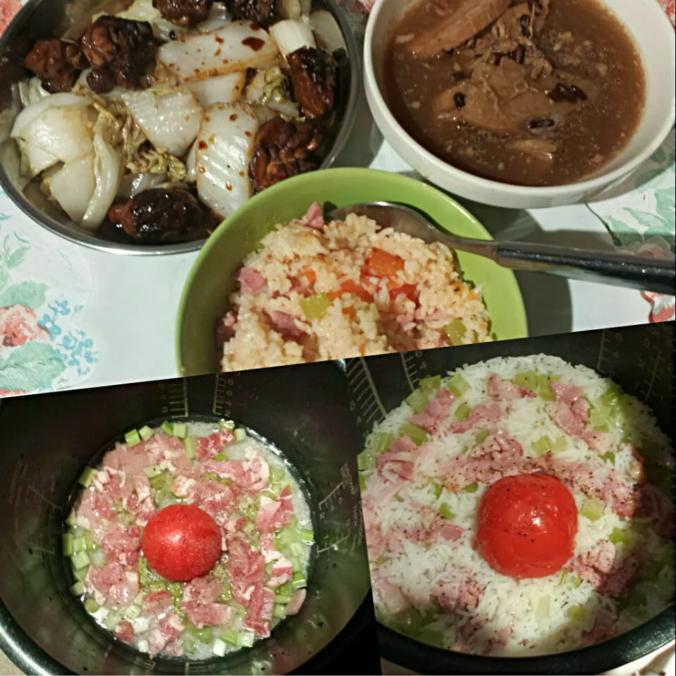 14/11/2014 Night 😊 豉油雞大白菜 西芹煙肉蕃茄飯 粉葛湯|Winnieさん