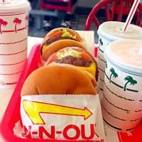 In N Out Cheeseburgers with milkshakes, San Francisco,CA, USA.  I'm not a big fan of fast food burgers but In N Out burgers are different b/c they taste very fr