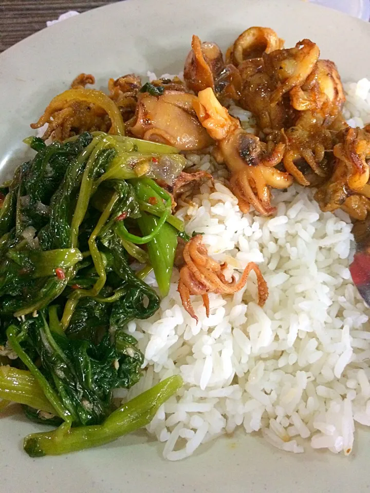 RM 3 nasi putih, sotong dan sayur|dynaさん