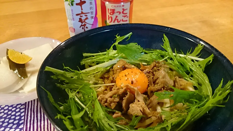 Snapdishの料理写真:あつあつ釜揚げ讃岐うどんを肉うどんで|こんさん